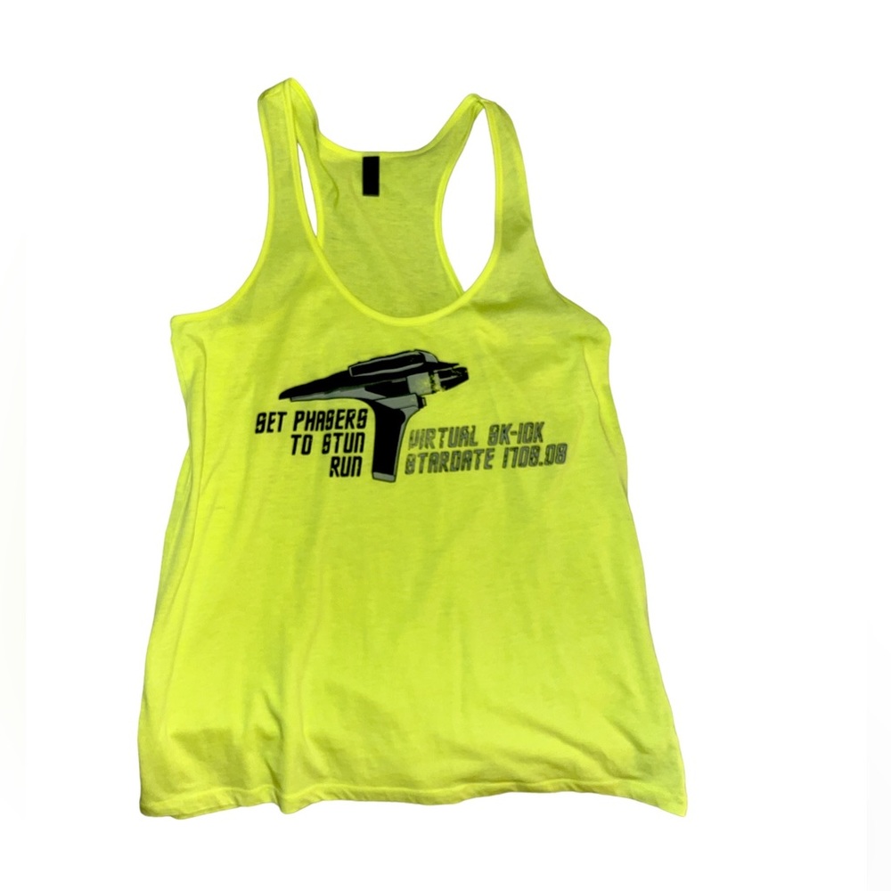 NWOT bright neon yellow women’s racerback tank top. StarTrek theme. Size: XL